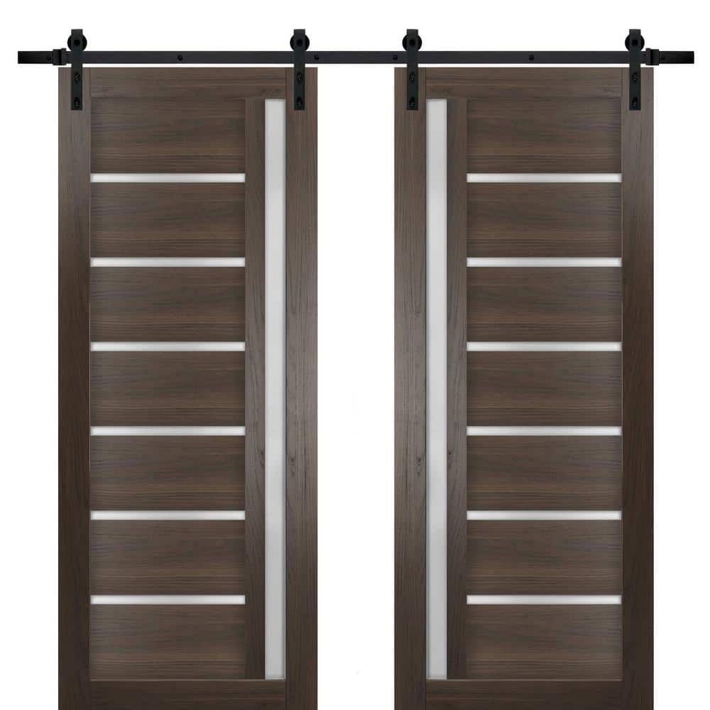 Assemble Required 30 in. x 80 in. 2 Panel Frosted Glass Chocolate Ash Solid MDF Sliding Barn Door with Hardware Kit price history on PriceWatchPro