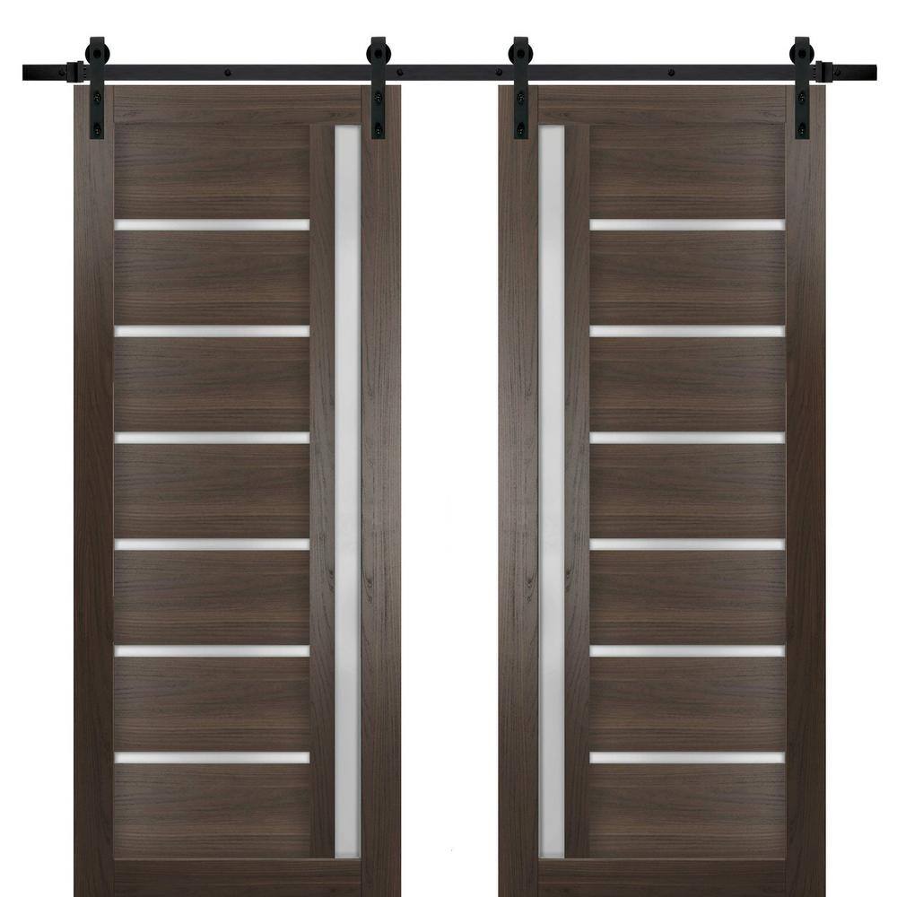 Assemble Required 36 in. x 80 in. 2 Panel Frosted Glass Chocolate Ash Solid Wood Sliding Barn Door with Hardware Kit price history on PriceWatchPro