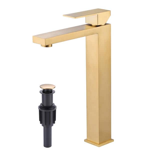 AVITAS Single Handle Single Hole Bathroom Faucet with Drain Include in Gold