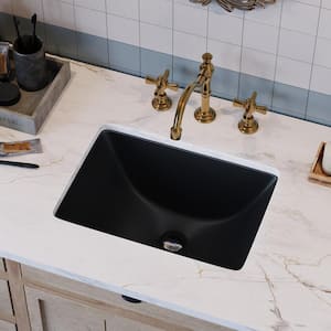 18 in . L Undermount Bathroom Sink in Black Ceramic Rectangular Sink Bathroom Wash Basin with Overflow Hole