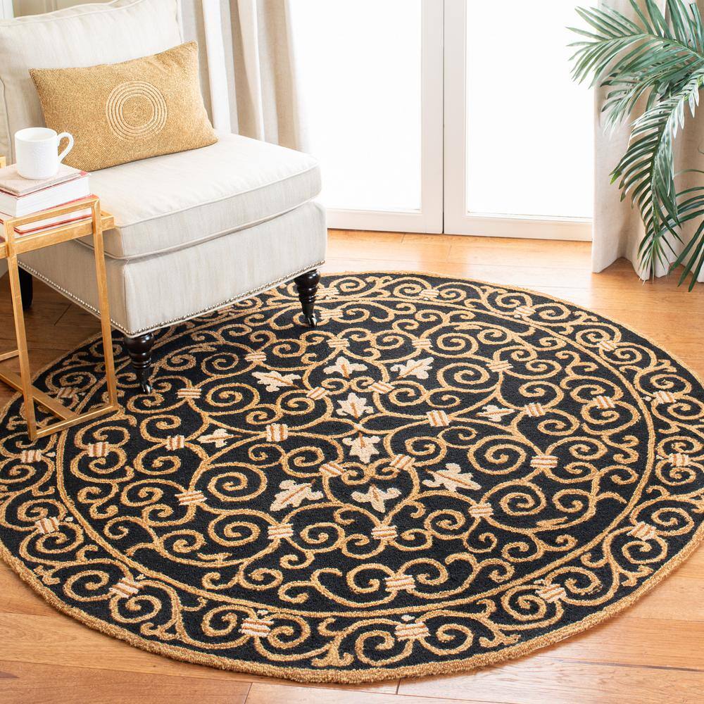 Chelsea Black and Beige Hand-Hooked Round Wool Area Rug