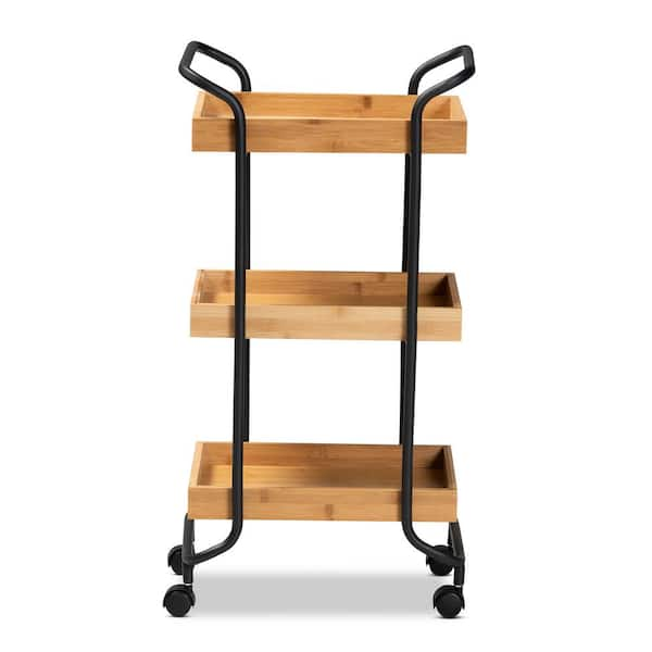 Baxton Studio Baxter Oak Brown and Black Kitchen Cart 207 12098 HD