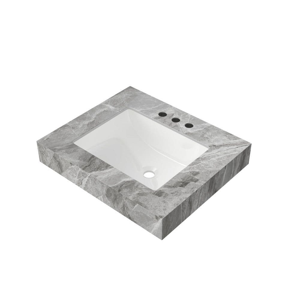 "24""Light Gray Sintered Stone Countertop with Undermount Ceramic Basin and Pre-drilled Faucet Holes, No Cabinet, Faucet" price history on PriceWatchPro