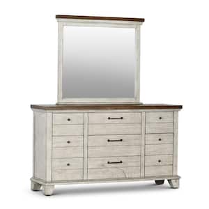 Bear Creek 9-Drawer Rustic Ivory and Honey Dresser with Mirror (78 in. H x 66 in. W x 19 in. D)