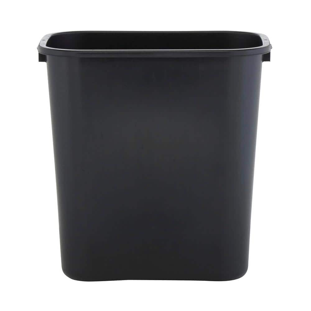 Black Rectangular Plastic Office Wastebasket 15"