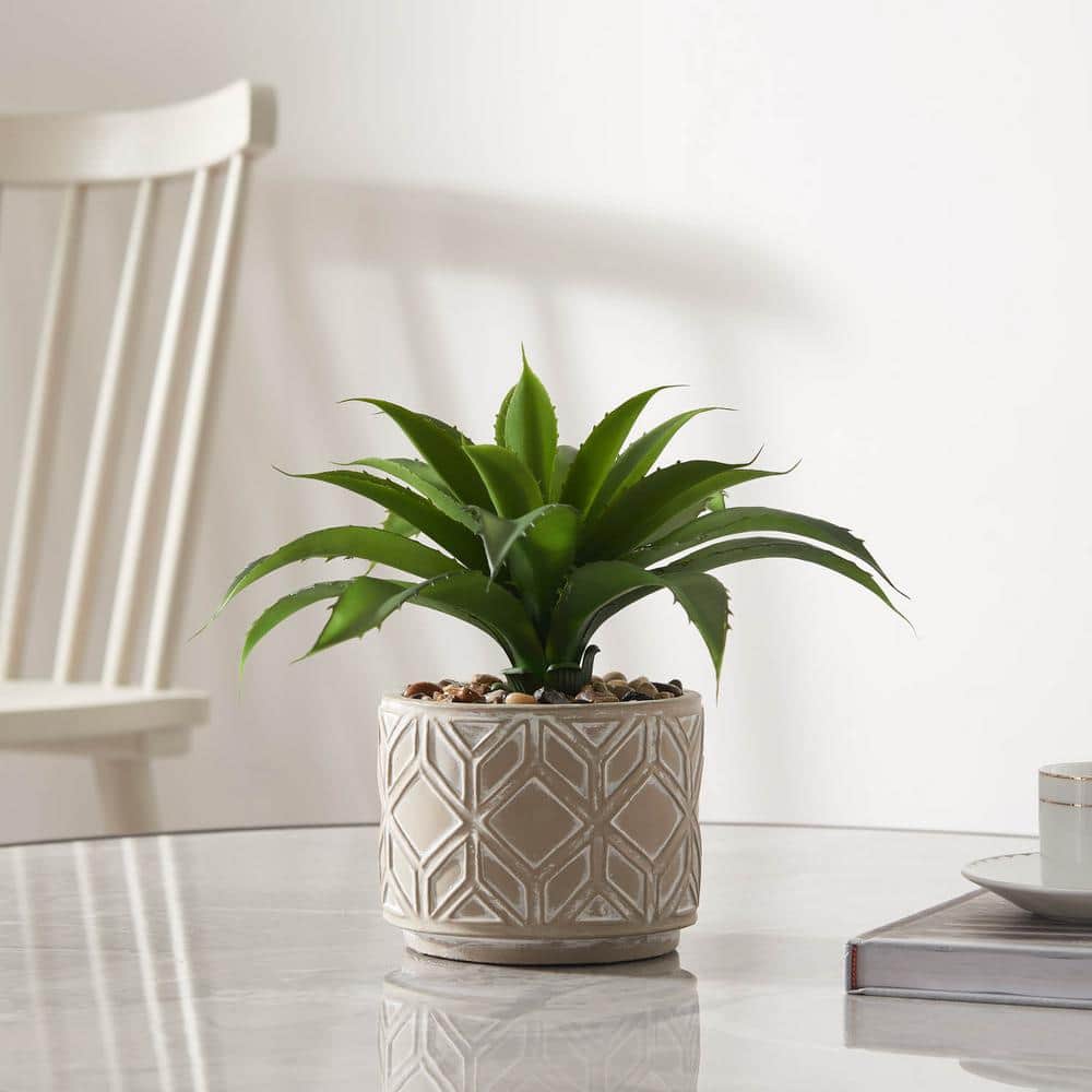 10 in. Agave in Geometric Designed Cement Pot Southwestern Feel Artificial 
