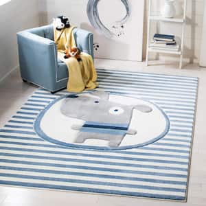 Carousel Kids Ivory/Blue Doormat 3 ft. x 5 ft. Striped Area Rug