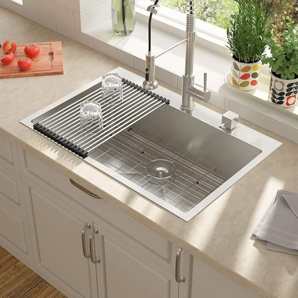 Serene Valley Stainless Steel 36 in. Double Bowl Drop-In or Undermount Kitchen Sink with Thin Divider, Silver