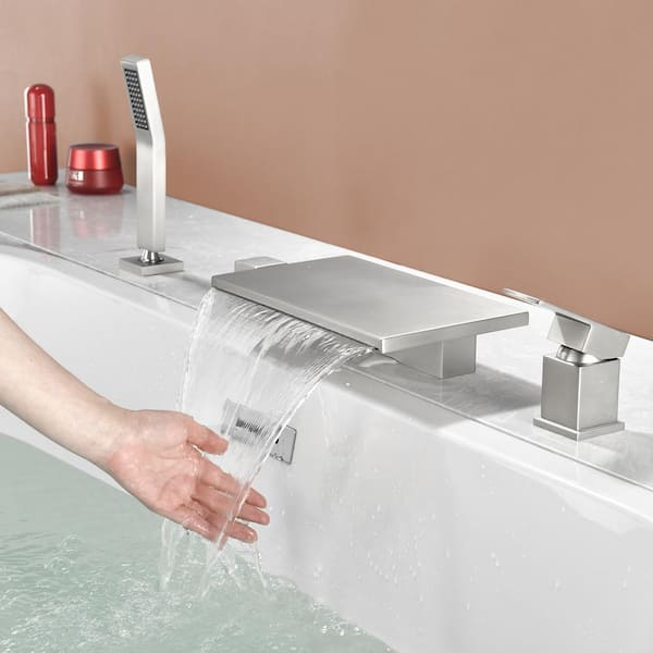 Ami Single-Handle Four Hole Tub Deck Mount Roman Tub Faucet with Hand Shower in Brushed Nickel