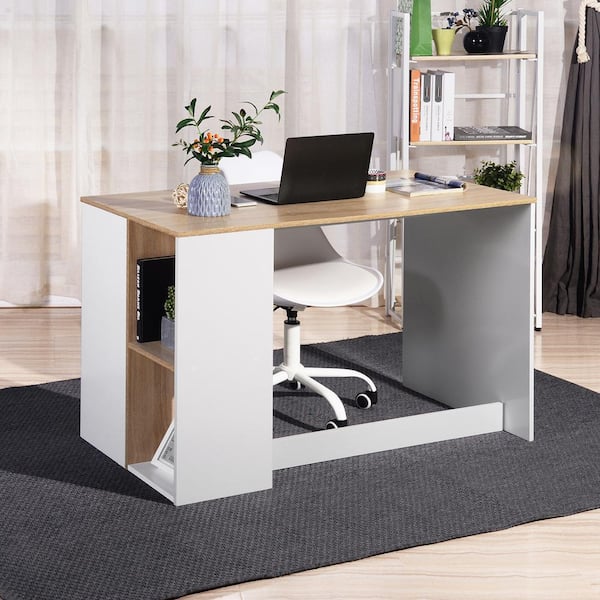 Modern White Desk - Small Wooden Computer Desk with 3 Storage Drawers –  WarehousesChoice