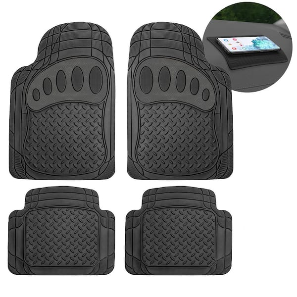 FH Group 4-Piece Trimmable ClimaProof Rubber Floor Mats with Footprint Design - Full Set