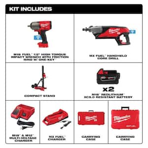 MX FUEL Lithium-Ion Cordless Handheld Core Drill Kit W/M18 FUEL ONE-KEY 18V 1/2 in. High-Torque Impact Wrench Kit