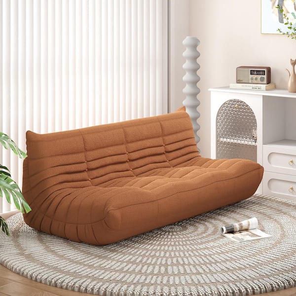 Magic Home Caterpillar 69 in. Armless Velvet Curved 3-Seater Bean Bag Fireside Floor Sofa for Bedroom Living Room in. Brown