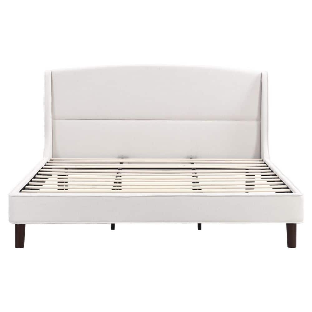 Core Beige Upholstered Wood Frame California King Size Platform Bed with Wingback Headboard - thumbnail 2
