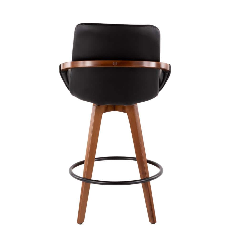 Cosmo 26" Black and Walnut Modern Swivel Counter Stool