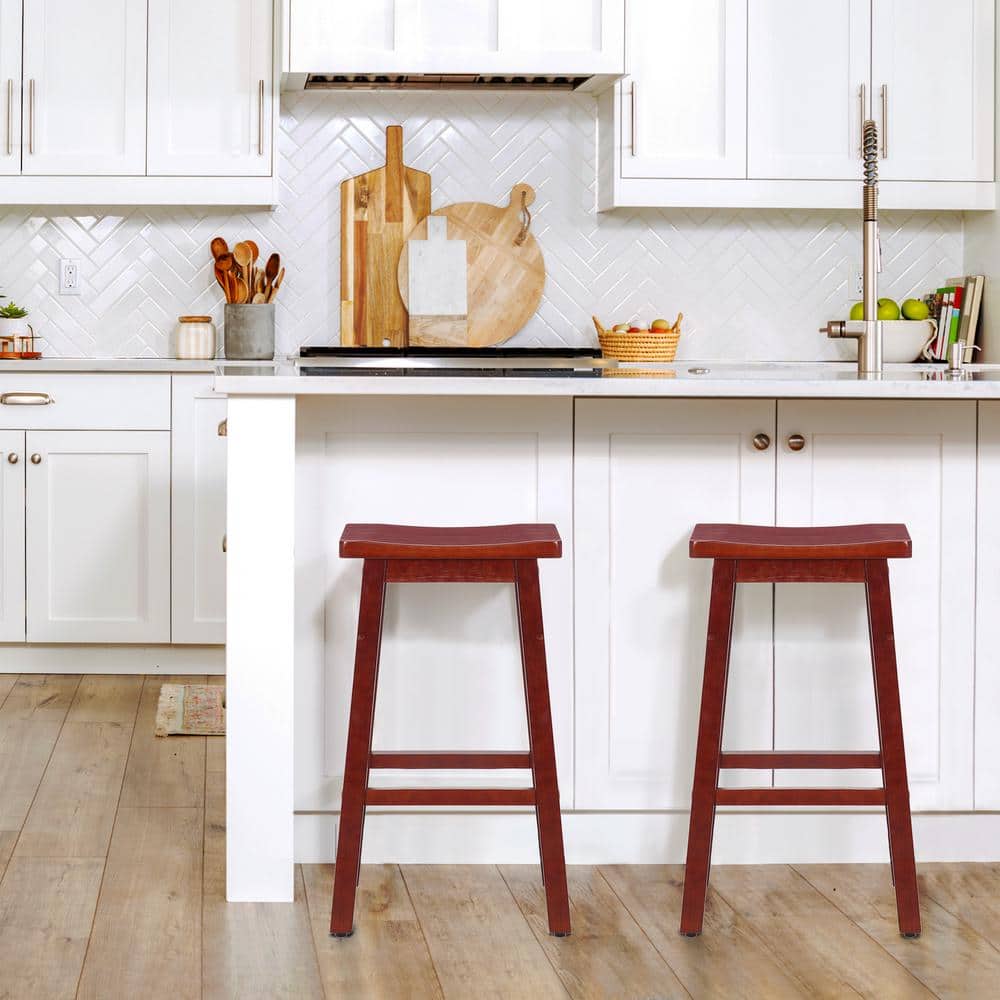 Cherry 29" Backless Saddle Wood Counter Stool Set