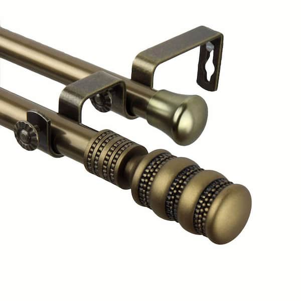 Rod Desyne 66 in. - 120 in. Telescoping Double Curtain Rod Kit in Antique Brass with Dollop Finial