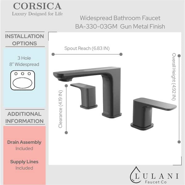 Lulani Corsica 2-Handle 8 Widespread Bathroom Faucet in Gun Metal  BA-330-03GM - The Home Depot