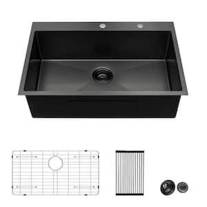 Stainless Steel 28 in. Single Bowl Drop-In Kitchen Sink with Bottom Grid