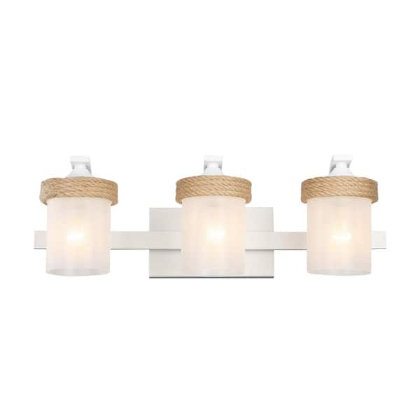 Chatham 7.875 in. 3 Light White Vanity Light with Clear Sandblasted Glass