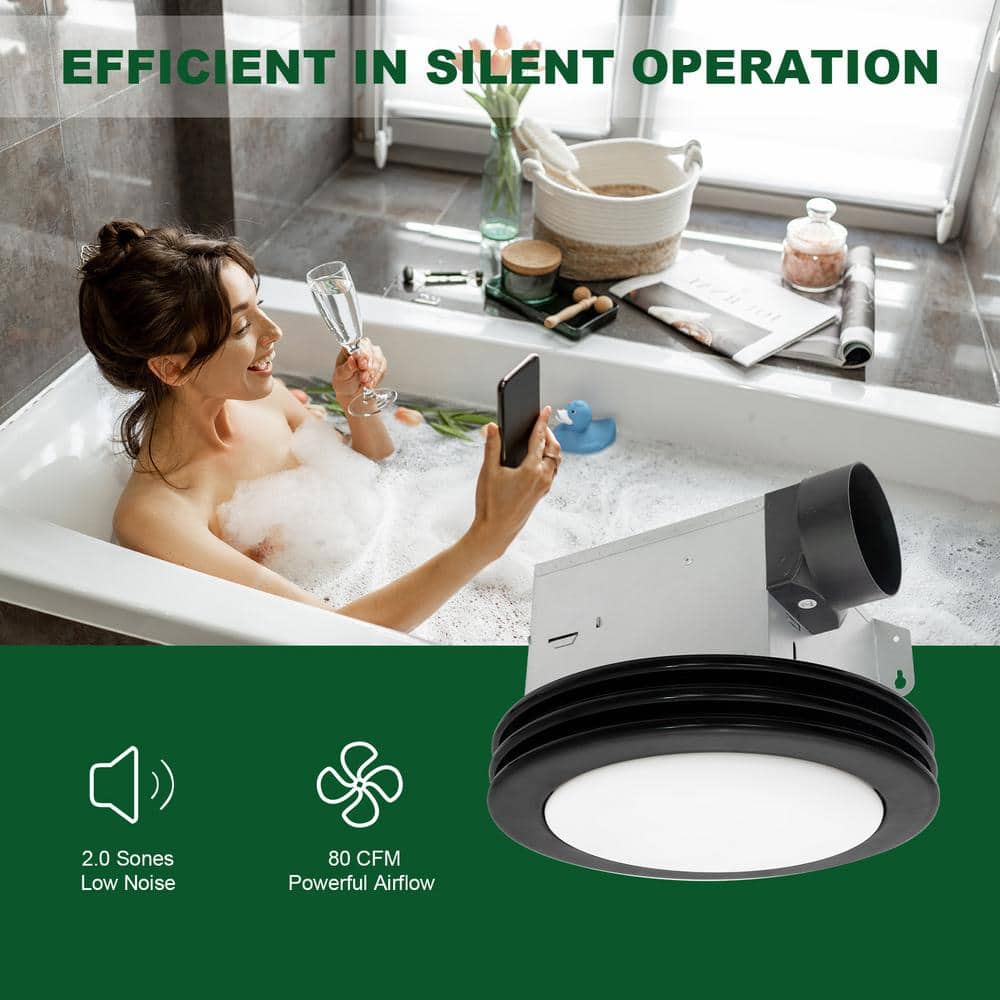 Matte Black Round Bathroom Exhaust Fan with Dimmable LED Light