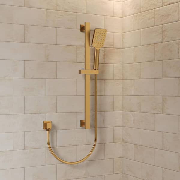 Minimalist 3-Spray Multifunction Wall Bar Shower Kit with Square Handheld Shower with Adjustable Bar in Brushed Gold