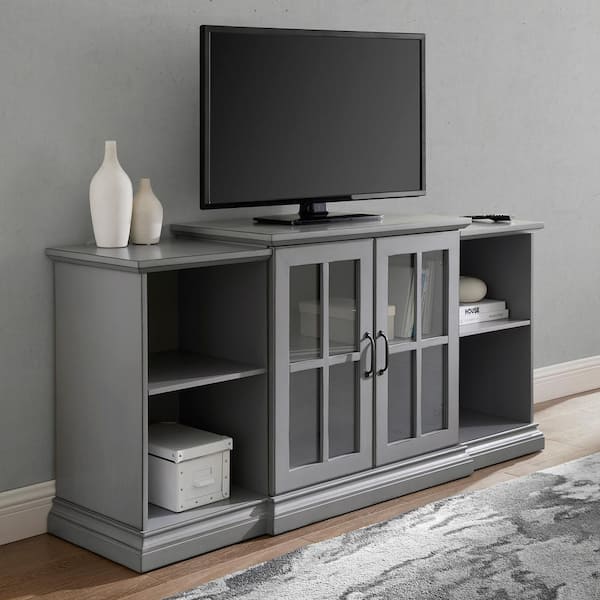 Welwick Designs 60 in. Antique Gray Composite TV Stand Fits TVs Up to 66 in. with Storage Doors