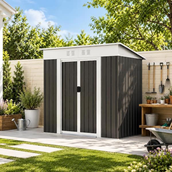6ft. W x 4ft. D Outdoor Metal Storage Shed Storage Cabinet Tool Shed with Sliding Door in Gray (24 sq. ft.)