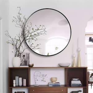 30 in. W x 30 in. H Round Aluminum Framed Wall Mounted Bathroom Vanity Mirror in Black