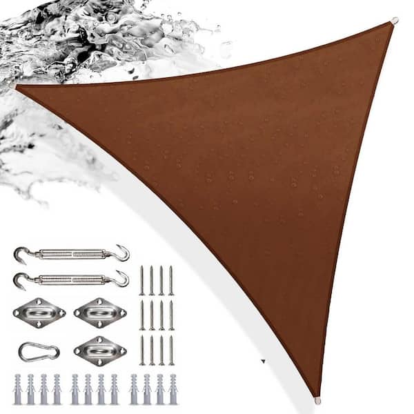 COLOURTREE 12 ft. x 12 ft. x 12 ft. Brown Triangle Sun Shade Sail HDPE 220 GSM with Hardware Installation Kit
