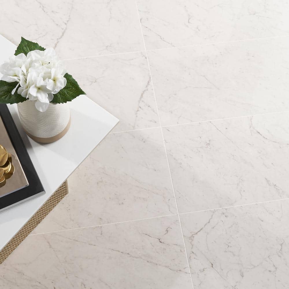 Saroshi Carrara Giola 12" x 24" Polished Marble Look Porcelain Tile
