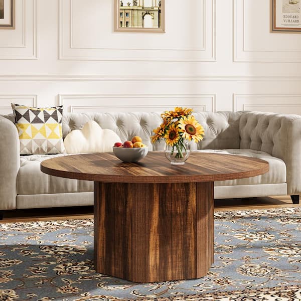 BYBLIGHT Allan 31.5 in. Rustic Brown Round Coffee Table Wood Coffee Table for Living Room, Easy Assembly