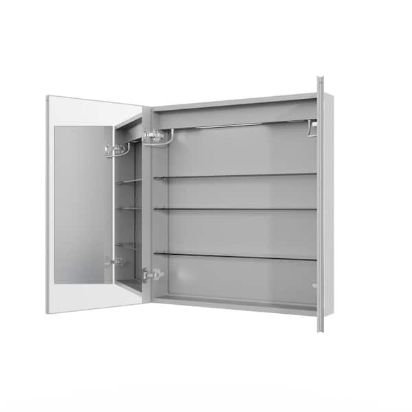 WELLFOR 30 in. W x 32 in. H Rectangular Silver Aluminum Recessed/Surface Mount Medicine Cabinet with Mirror LED and Clock