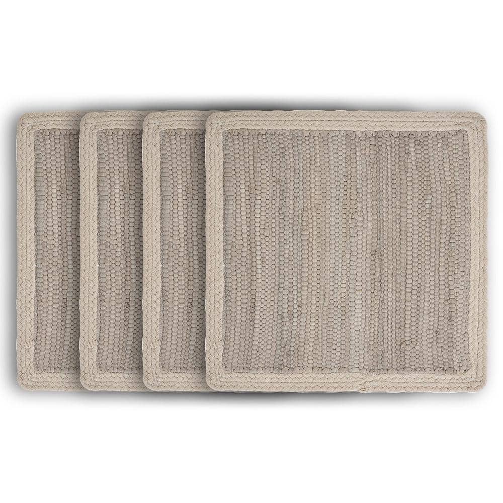 Neutral 15 in. x 15 in. Silver / Cream Bordered Square Cotton Placemats (Se