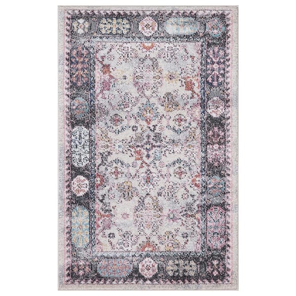 Concord Global Trading Vintage Collection Angora Gray 3 ft. x 4 ft. Border Area Rug