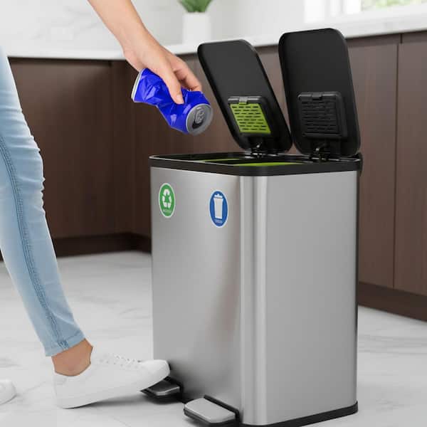 SIMPLI-MAGIC 16 Gal. Dual Compartment Step-On Kitchen Trash Can