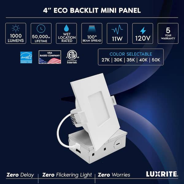 4 in. Integrated LED Square Recessed Light, Mini Panel Light, 5CCT, 1000LM, 11W, 100°, Dimmable, ETL Listed 48 Pack