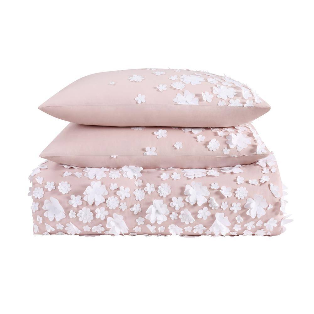 Blush King Microfiber Comforter Set with Decorative Flowers