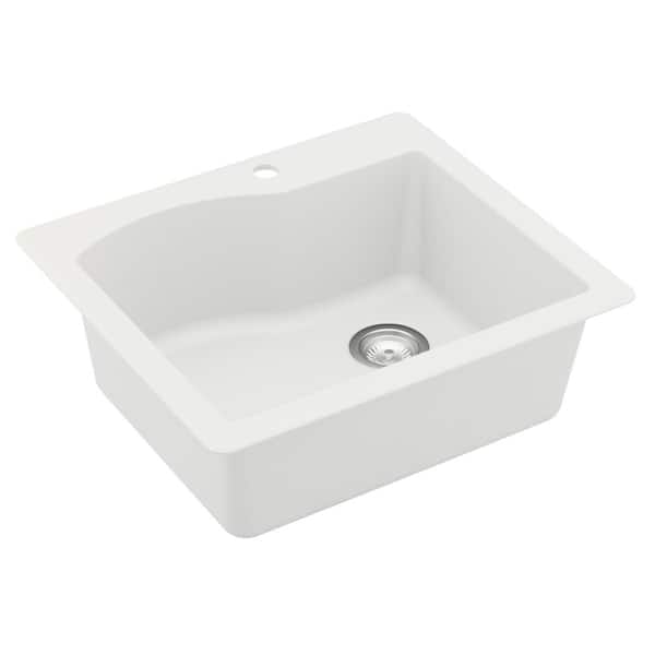 Drop-In Quartz Composite 25 in. 1-Hole Single Bowl Kitchen Sink in White