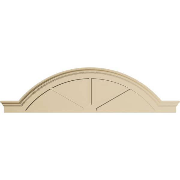 84 in. W x 22 in. H x 2-1/2 in. P Segment Arch with Flankers 3 Spoke Signature Urethane Pediment, Primed Tan