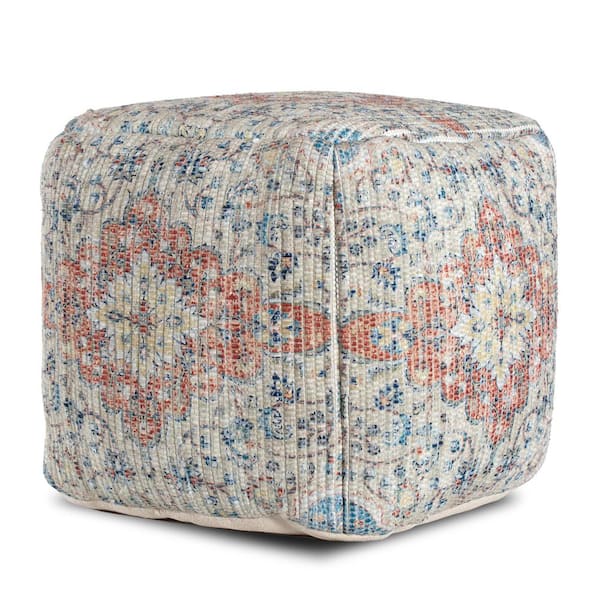 Anji Mountain 20 in. x 20 in. x 20 in. Passage To Bangkok Beige and Red Pouf