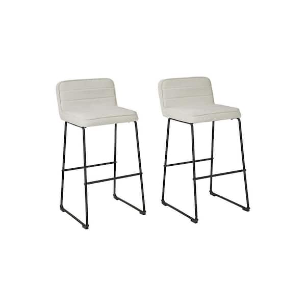 Benjara 32 in. Black Low Back Metal Frame Bar Stool with Leather Seat