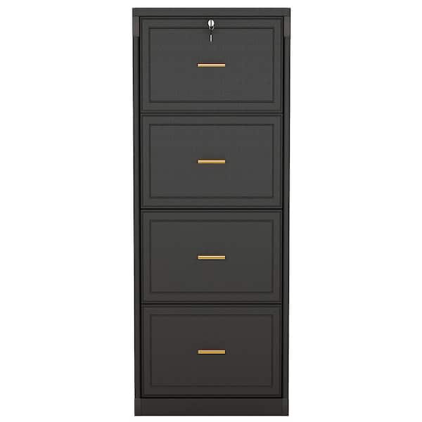 Cindy Tribe Signs 4-Drawer Black Wood 22.8 in. W Storage Home Office Lateral Vertical File Cabinet A4/Letter/Legal Size