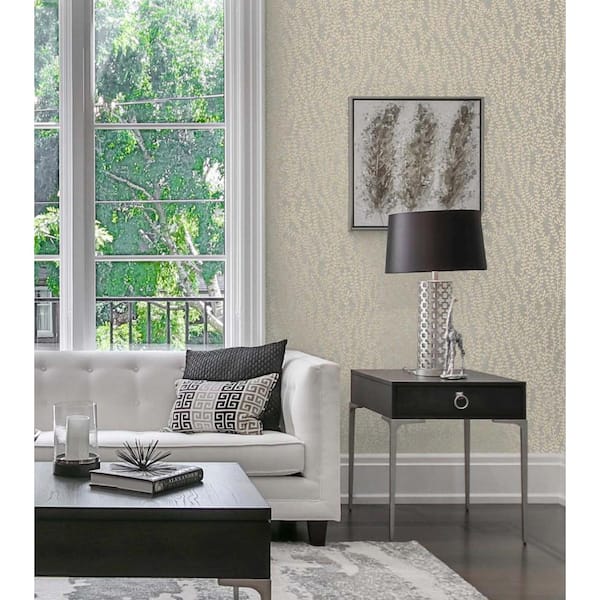 57.5 sq. ft. Organic Silk Seaweed Beaded Branches Nonwoven Paper Unpasted Wallpaper Roll