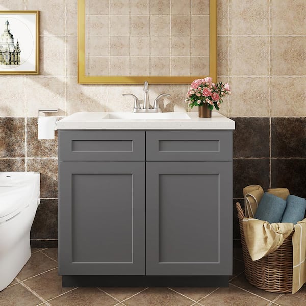 Hausvita 30 in. W x 21 in. D x 34.5 in. H in Shaker Grey Plywood Ready to Assemble Floor Vanity Sink Base Kitchen Cabinet
