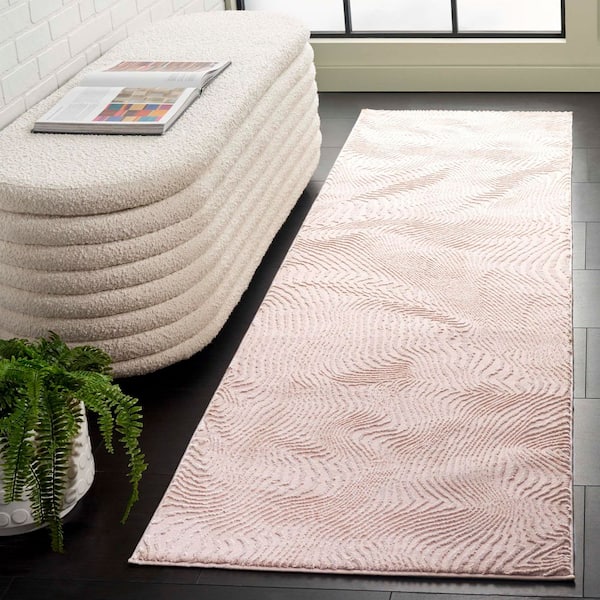Revive 2 ft. x 8 ft. Pink/Ivory Solid Abstract Wavy Runner Rug