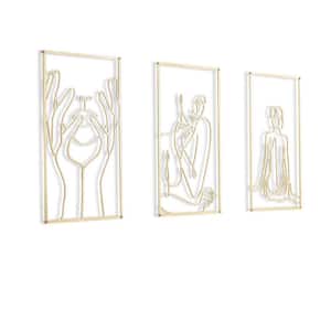 Wall Art Decor, Modern Abstract Female Single Line Minimalist Decor Metal Set of 3