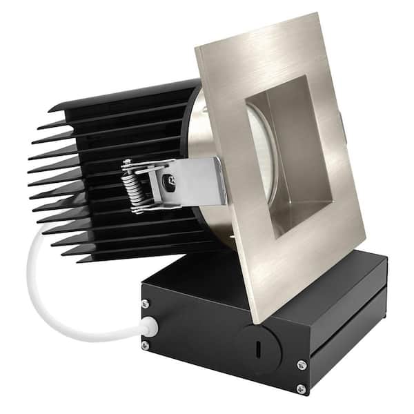 4 In. Integrated LED Trimless Regressed Spotlight with Square Brushed Nickel Trim, 5CCT, CRI90, 22W, 1700LM, Dimmable