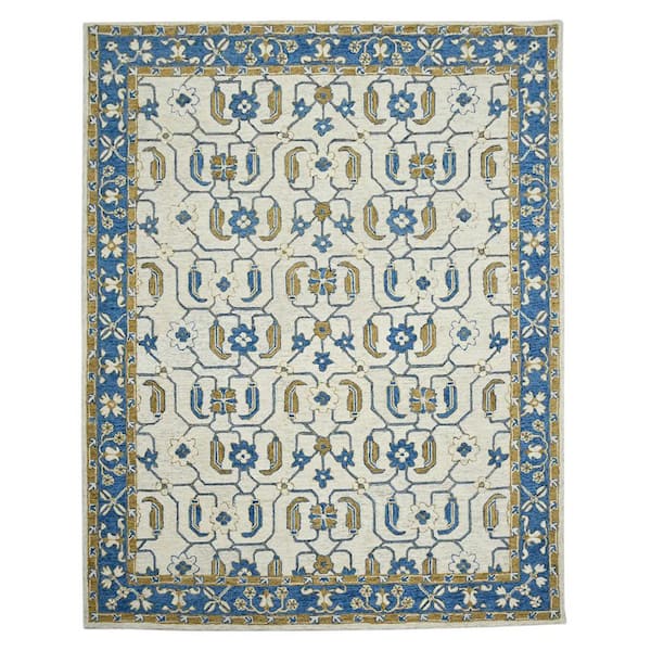 2 ft. x 3 ft. Blue Beige And Brown Wool Oriental Hand Hooked Area Rug
