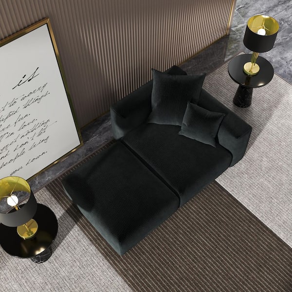 Unbranded 90.55 in. Wide Square Arm Corduroy Deep Seat Modula Sofa Couch with Removable Cover,Ottoman in Black